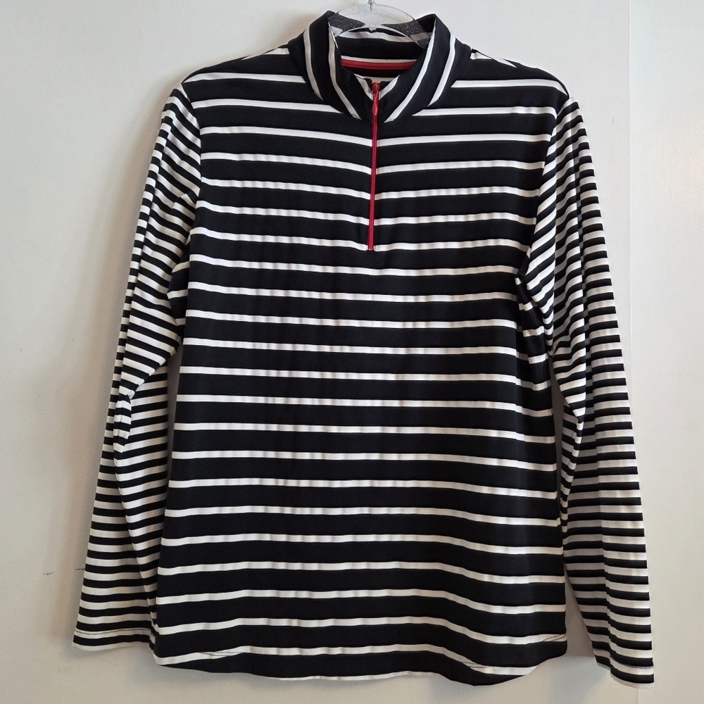 IBKUL Sun Protection Long Sleeve Quarter Zip Black/White Stripe Large
